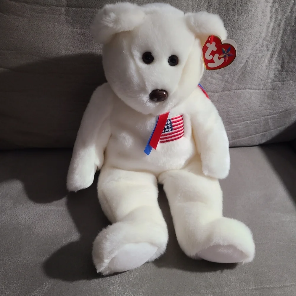 TY‎ Beanie Baby Buddy LIBEARTY the Patriotic White Bear 4th Flag Liberty Vintage